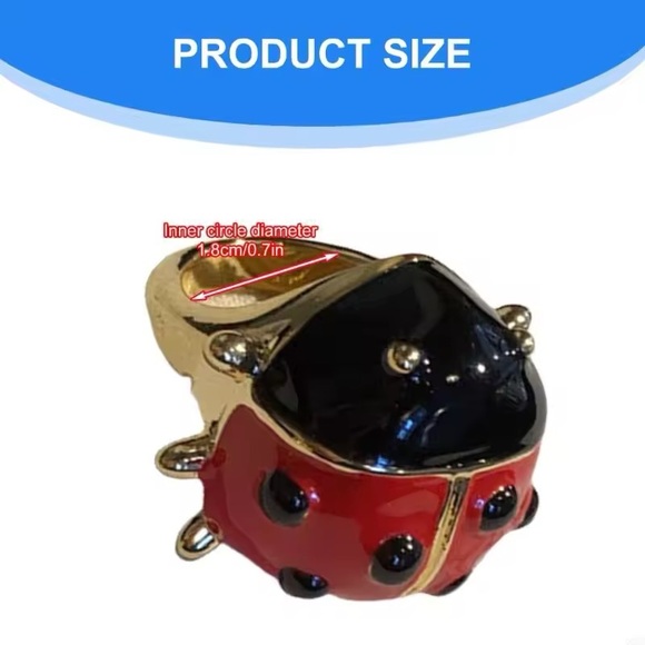 Elegant Red and Black Ladybug Ring 14 K Gold Plate Oversized High end quality - Picture 4 of 6
